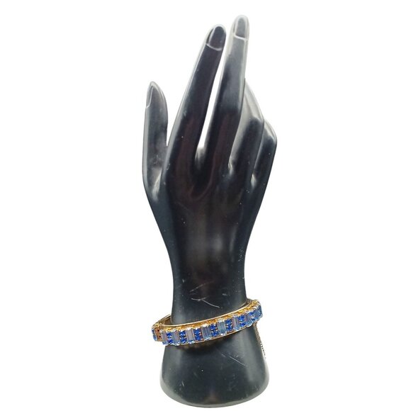 Vintage Gold-Tone Bracelet w/ Blue Rhinestones & Safety Chain
